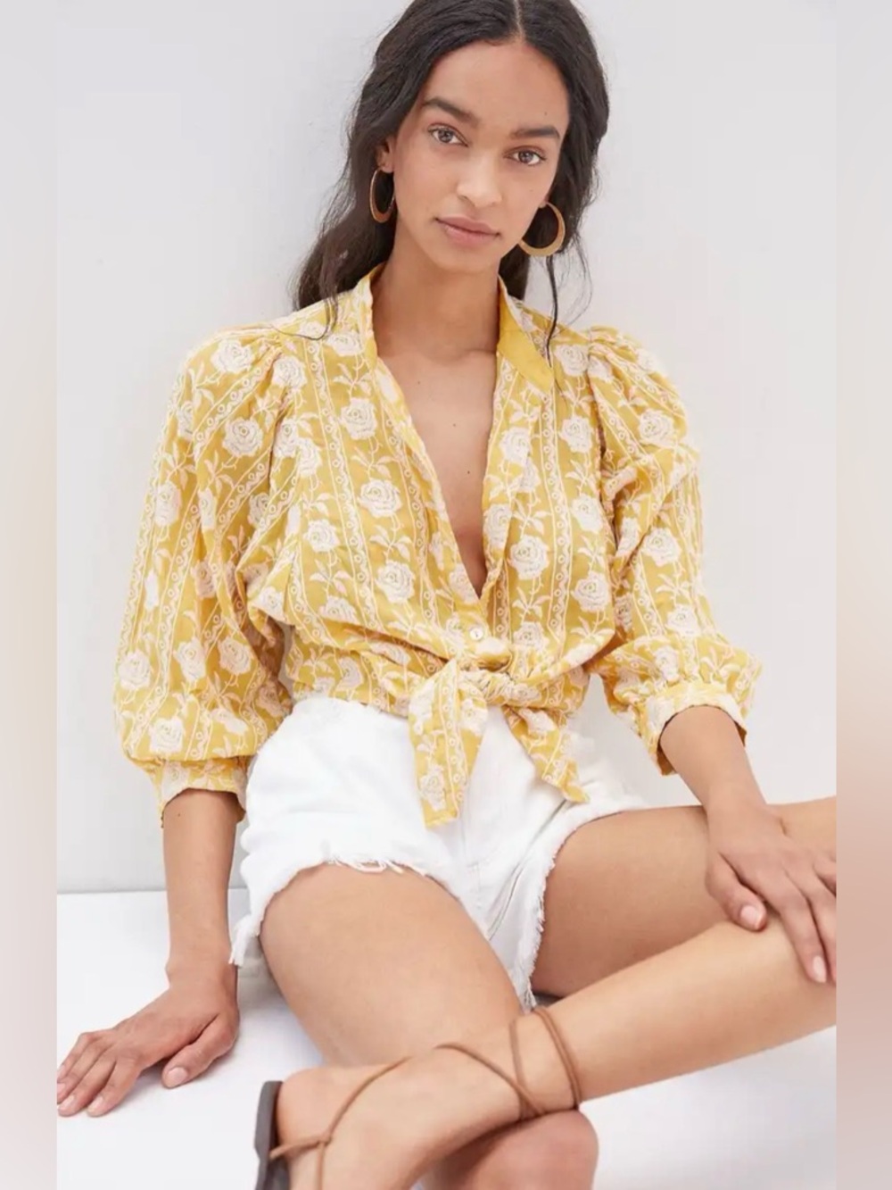 Anthropologie Pilcro and the Letterpress embroidered yellow blouse (S)